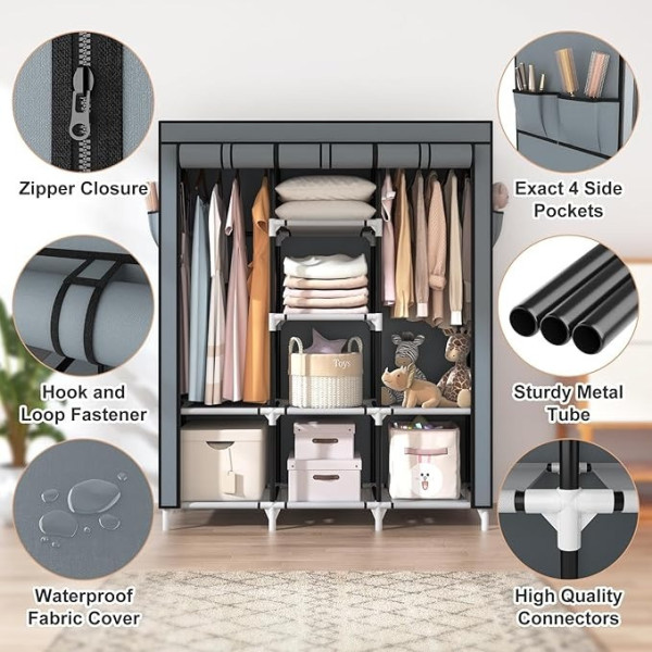 Шкаф тканевый Storage Wardrobe 88130 складной с 8 полками и 3 секциями органайзер для вещей