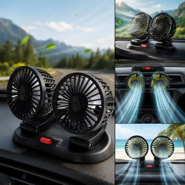 Вентилятор для автомобиля Vehicle Fan X666 двойной от прикуривателя с двумя регулируемыми головками