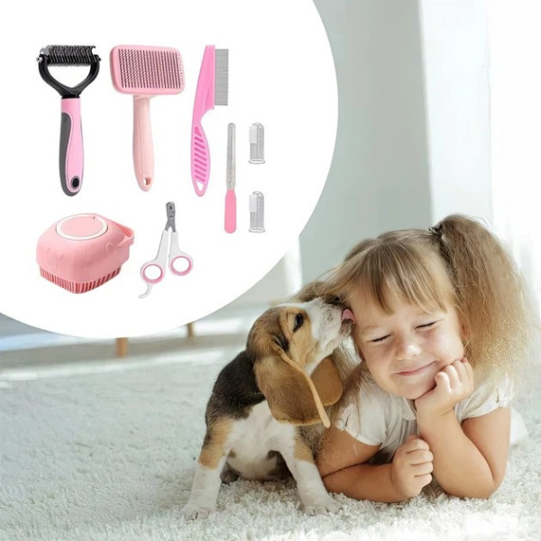 Набор для ухода за собаками и котами Pet Grooming 8 в 1 с расческами щетками и когтерезом