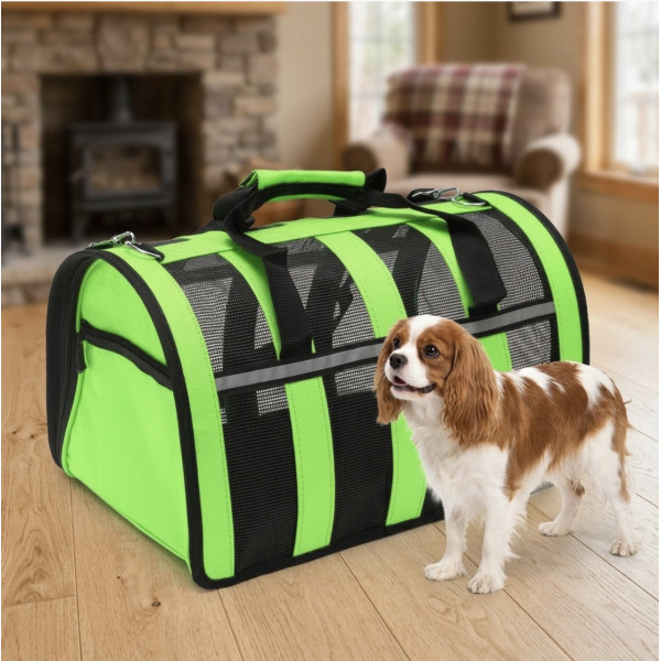 Переноска For Friends GREEN paws M 41×25×26 см для собак и котов дышащая сумка