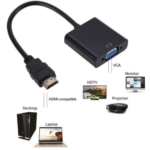Переходник HDMI на VGA и AV с аудио конвертер для монитора проектора Full HD черный