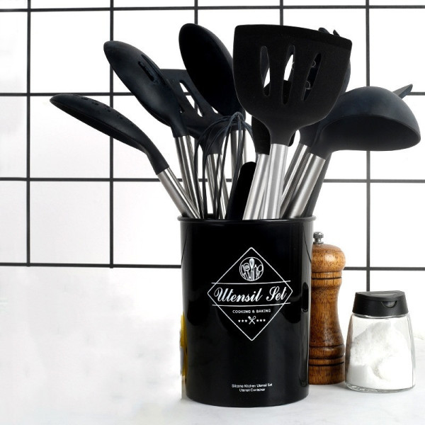 Силиконовый кухонный набор Kitchen Set 12 предметов с деревянными ручками для приготовления пищи