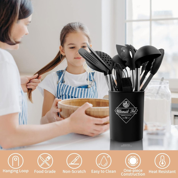 Силиконовый кухонный набор Kitchen Set 12 предметов с деревянными ручками для приготовления пищи