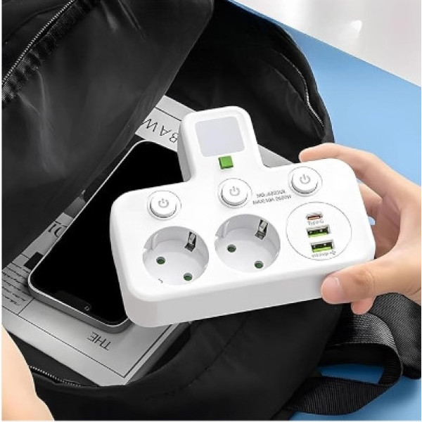 Сетевой адаптер AND F03 White блок розеток с USB и Type-C для питания устройств компактный и удобный