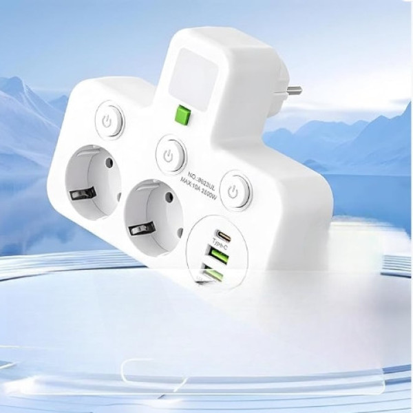 Сетевой адаптер AND F03 White блок розеток с USB и Type-C для питания устройств компактный и удобный