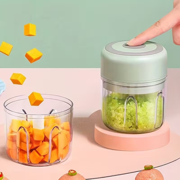 Мини-измельчитель беспроводной Kitchen Chopper, аккумуляторный электрический чепер 100 мл с USB-зарядкой, мятный