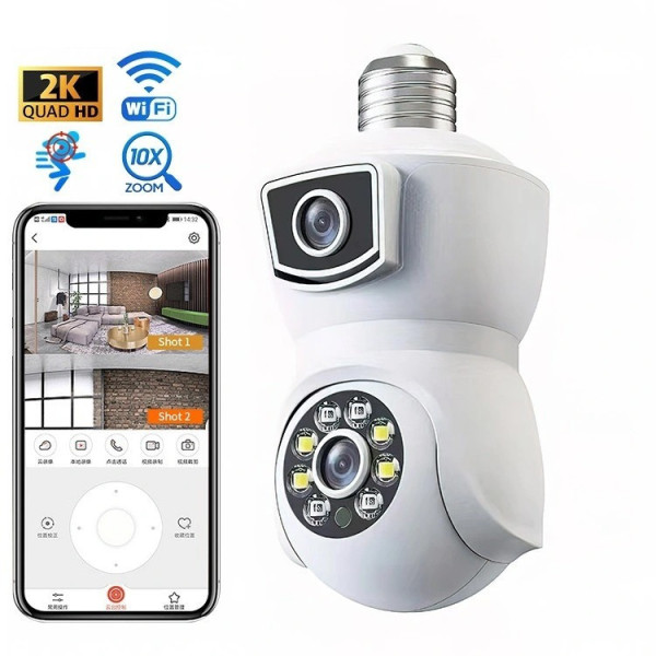 Камера видеонаблюдения PTZ-Lamp V09 Wi-Fi 2MP 1080P в патрон E27, поворотная IP камера с ночным видением и двусторонней связью