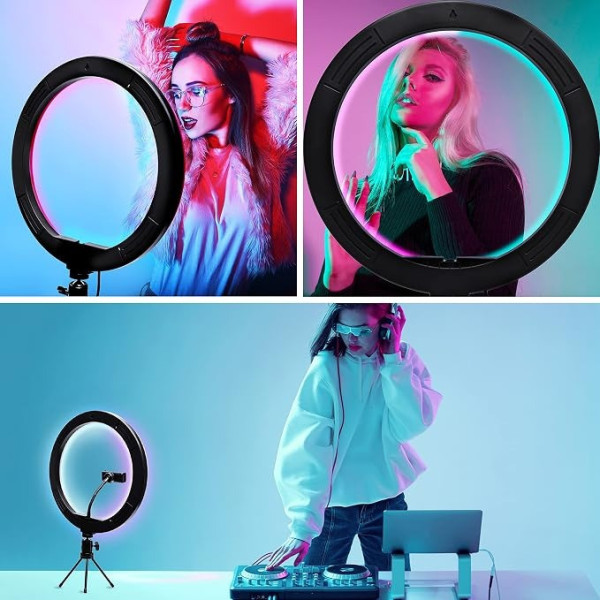 Кольцевая LED RGB лампа MJ-26 26 см со штативом и держателем для телефона, селфи лампа USB для фото и видео