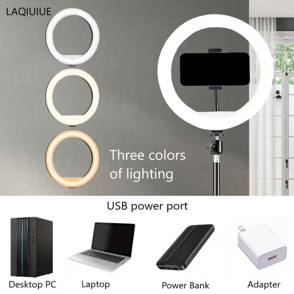 Кольцевая LED RGB лампа MJ-26 26 см со штативом и держателем для телефона, селфи лампа USB для фото и видео