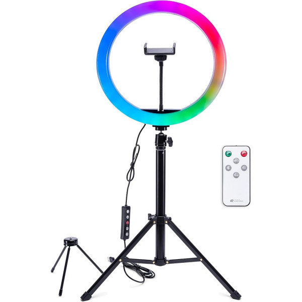 Кольцевая LED RGB лампа MJ-26 26 см со штативом и держателем для телефона, селфи лампа USB для фото и видео