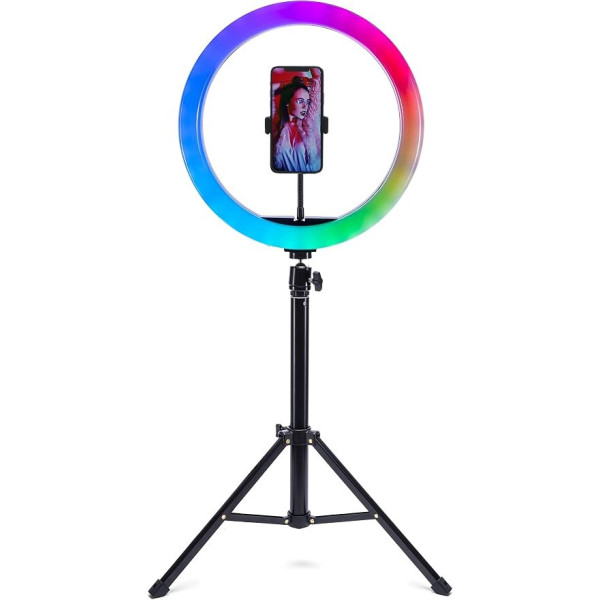 Кольцевая LED RGB лампа MJ-26 26 см со штативом и держателем для телефона, селфи лампа USB для фото и видео