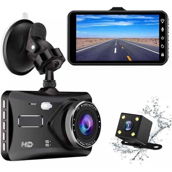 Автомобильный видеорегистратор BT-100 Full HD 1080P с двумя камерами, сенсорным экраном 4" и камерой заднего вида