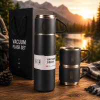 Термос 500 мл с 3 чашками Vacuum Bottle, вакуумный термос из нержавеющей стали для чая, кофе и путешествий