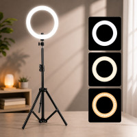 Кольцевая LED RGB лампа MJ-26 26 см со штативом и держателем для телефона, селфи лампа USB для фото и видео