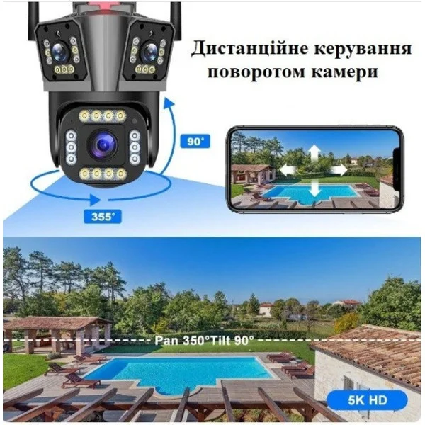 Уличная WiFi IP камера HW-SM1-20S 12 МП 3 независимых объектива PTZ