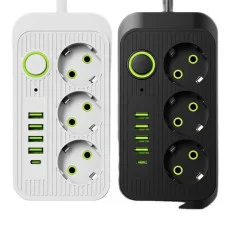 Универсальный сетевой фильтр Power Socket F09U с 3 розетками и 4 USB-портами, включая Type-C, длина 2 м