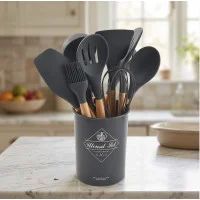 Силиконовый кухонный набор Kitchen Set 12 предметов с деревянными ручками для приготовления пищи